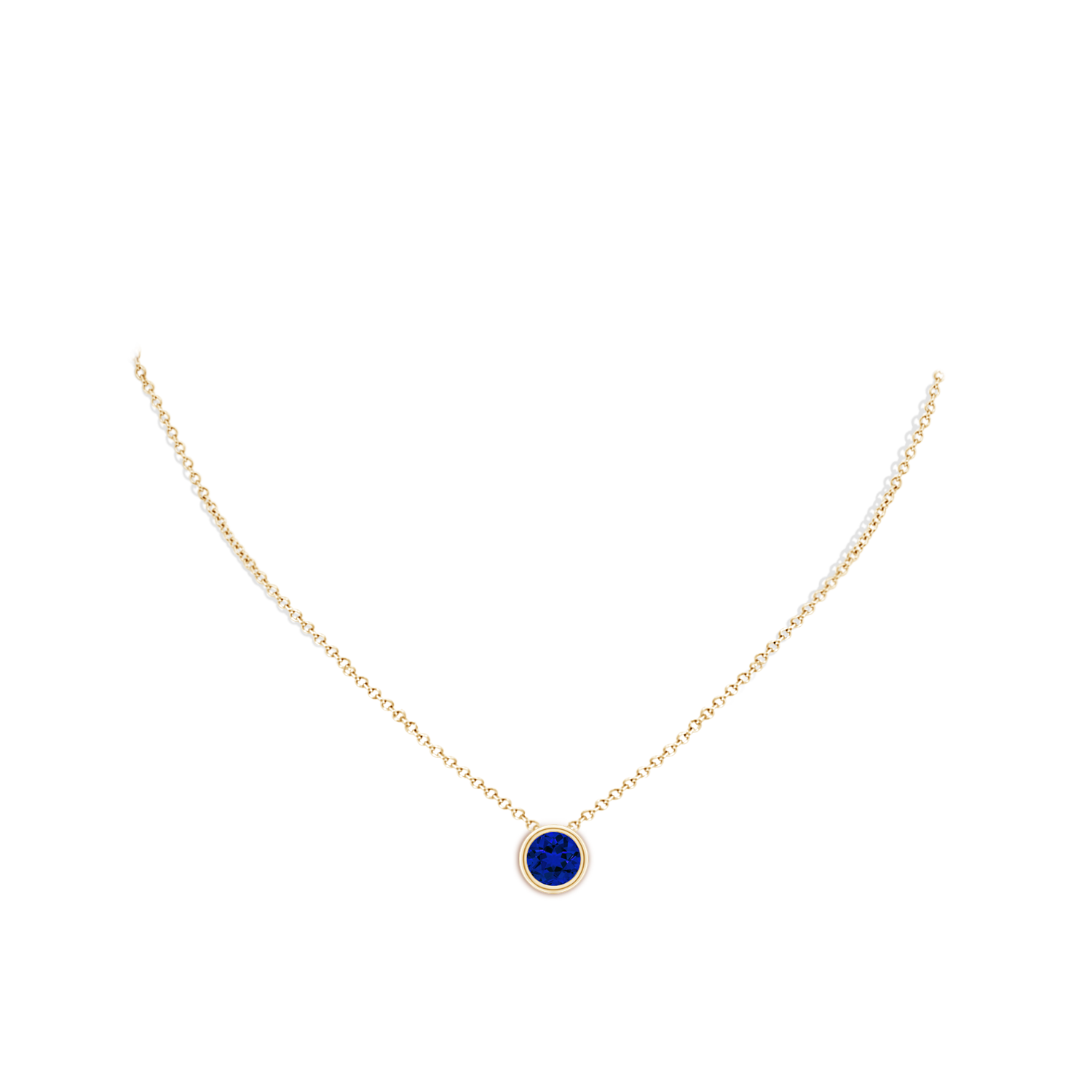 8mm Labgrown Lab-Grown Bezel-Set Round Blue Sapphire Solitaire Pendant in Yellow Gold - body_neck