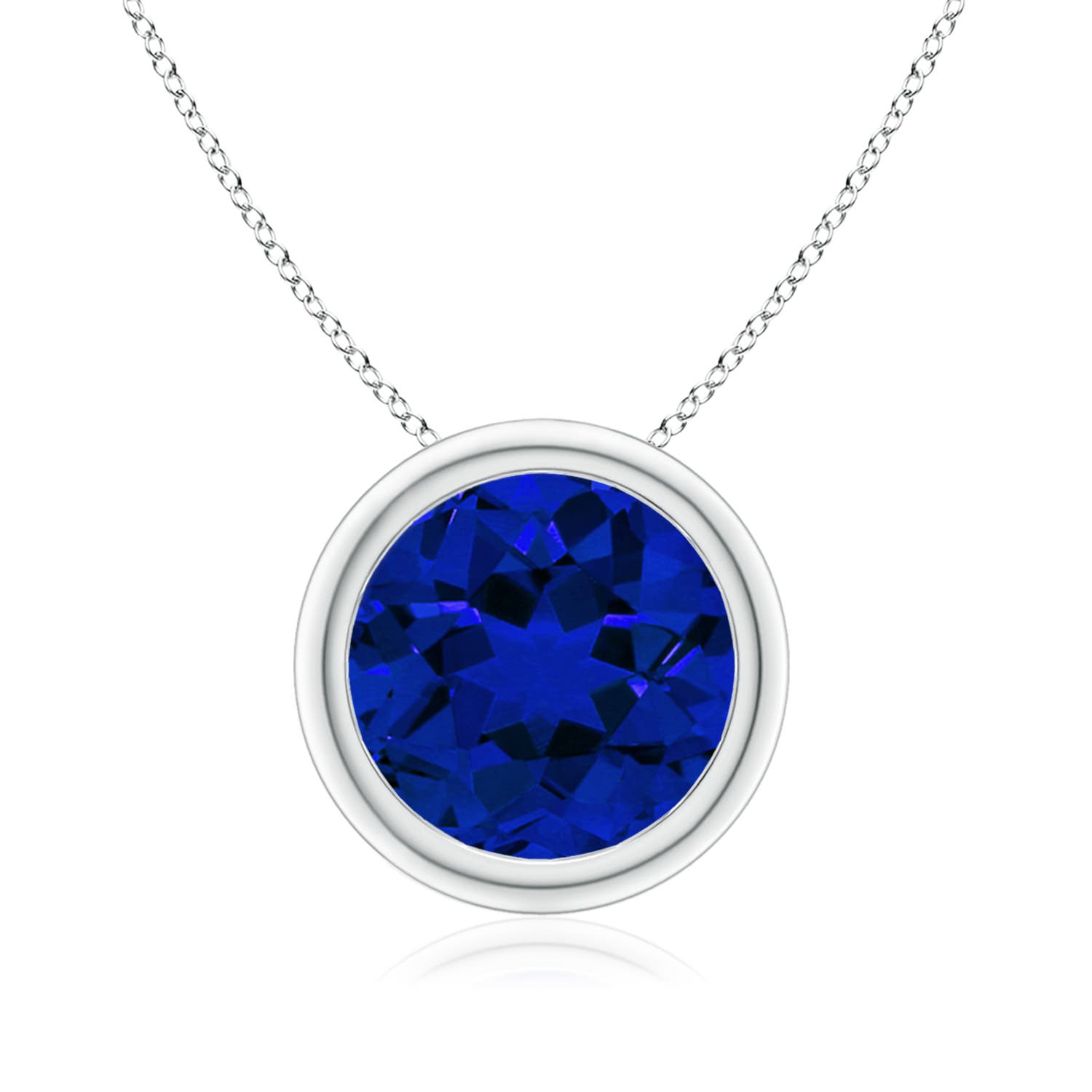 9mm Labgrown Lab-Grown Bezel-Set Round Blue Sapphire Solitaire Pendant in P950 Platinum