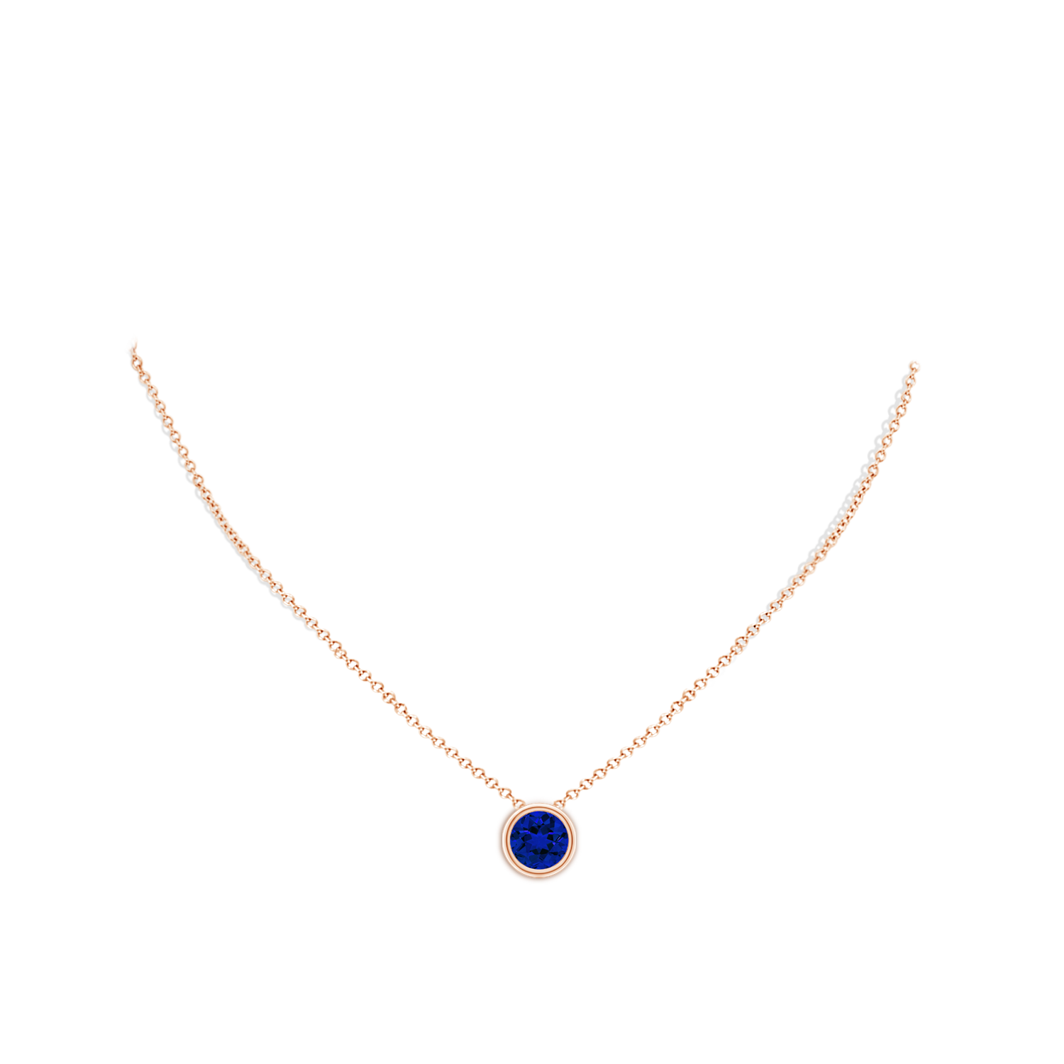 9mm Labgrown Lab-Grown Bezel-Set Round Blue Sapphire Solitaire Pendant in Rose Gold - body_neck