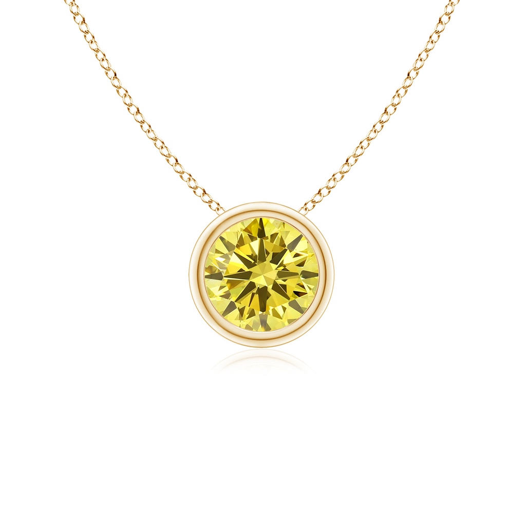 5.1mm Labgrown Bezel-Set Round Lab-Grown Fancy Intense Yellow Diamond Solitaire Pendant in Yellow Gold