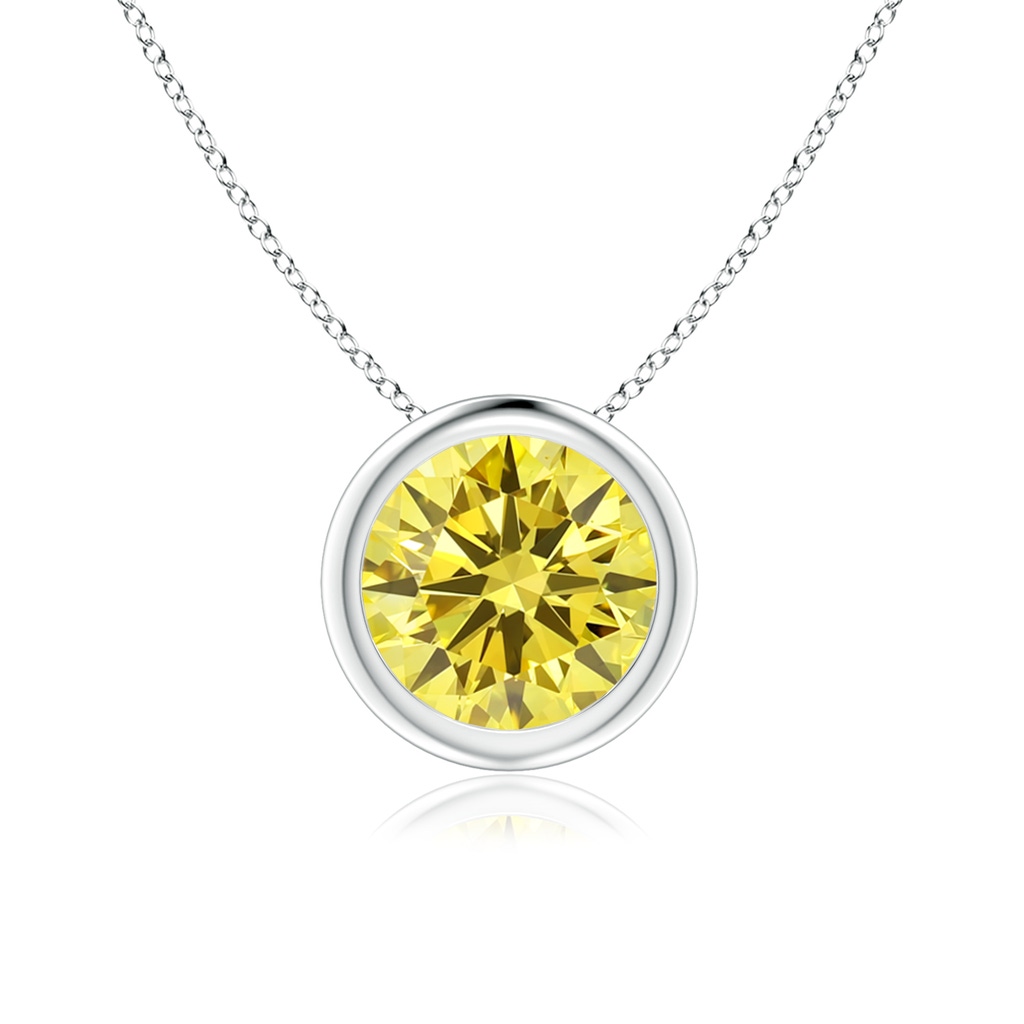 7mm Labgrown Bezel-Set Round Lab-Grown Fancy Intense Yellow Diamond Solitaire Pendant in White Gold