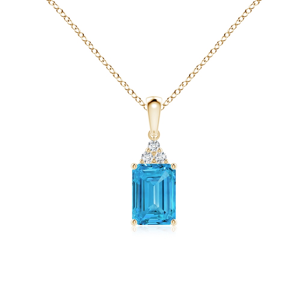 7x5mm Labgrown Emerald-Cut Lab-Grown Fancy Intense Blue Diamond Pendant with Trio Accents in Yellow Gold