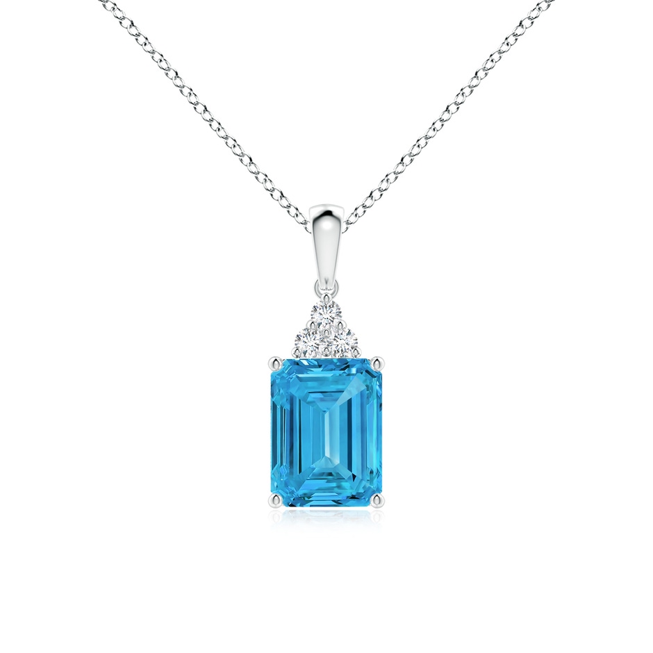 8x6mm Labgrown Emerald-Cut Lab-Grown Fancy Intense Blue Diamond Pendant with Trio Accents in White Gold 