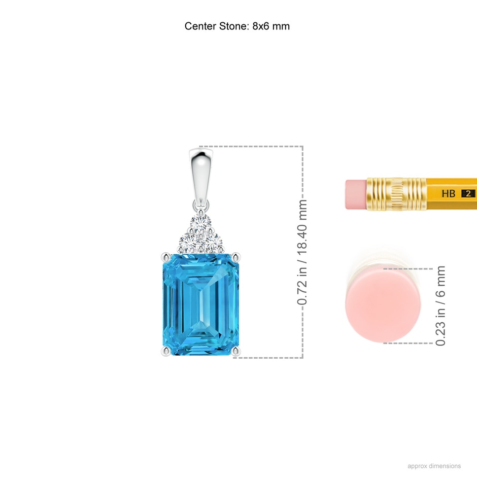 8x6mm Labgrown Emerald-Cut Lab-Grown Fancy Intense Blue Diamond Pendant with Trio Accents in White Gold ruler