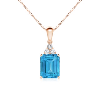 9x7mm Labgrown Emerald-Cut Lab-Grown Fancy Intense Blue Diamond Pendant with Trio Accents in 10K Rose Gold