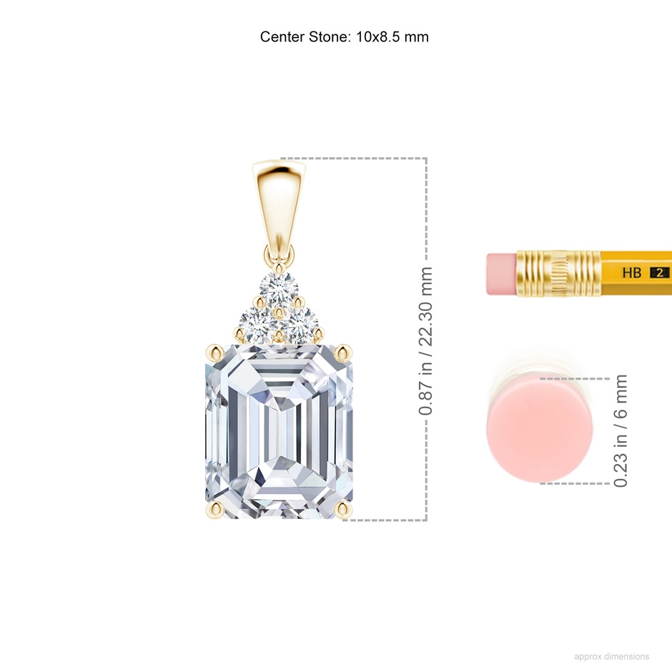 10x8.5mm FGVS Lab-Grown Emerald-Cut Diamond Pendant with Diamond Trio in Yellow Gold ruler