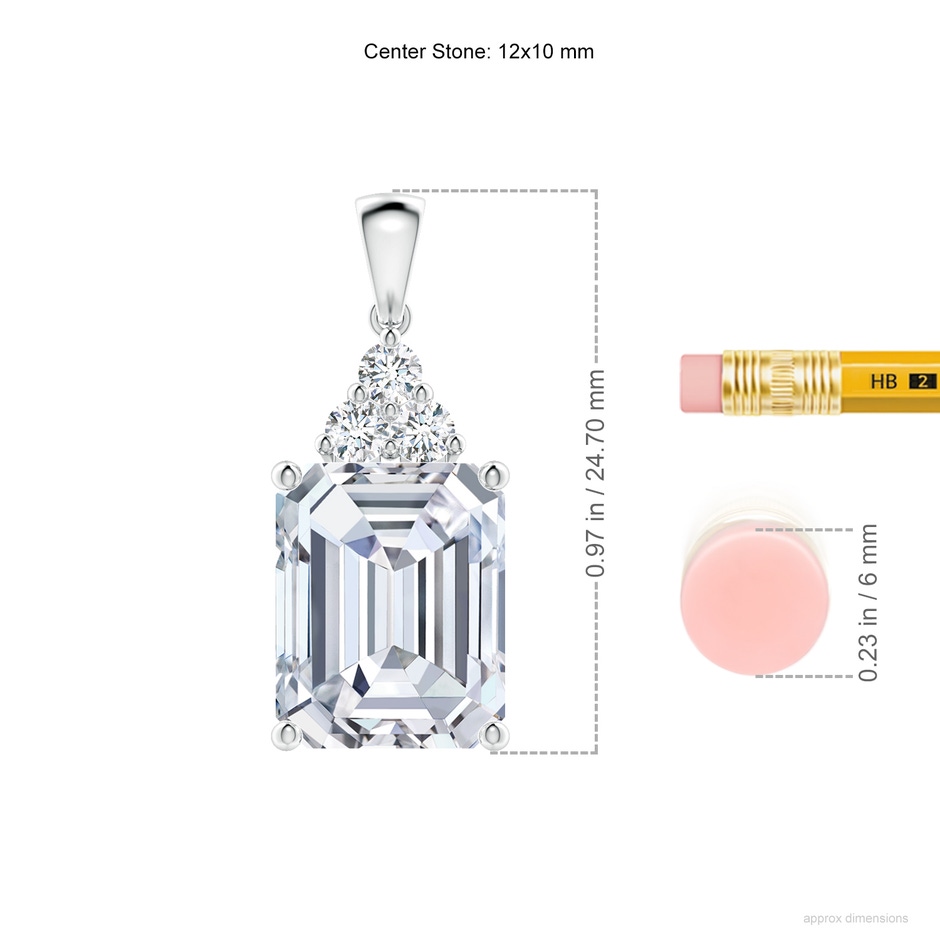 12x10mm FGVS Lab-Grown Emerald-Cut Diamond Pendant with Diamond Trio in S999 Silver ruler