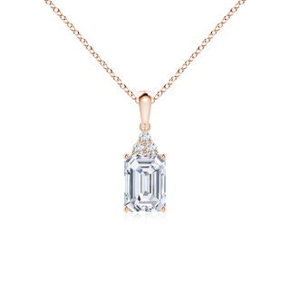 7x5mm FGVS Lab-Grown Emerald-Cut Diamond Pendant with Diamond Trio in 10K Rose Gold