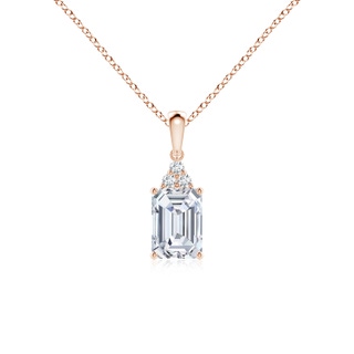 7x5mm FGVS Lab-Grown Emerald-Cut Diamond Pendant with Diamond Trio in 9K Rose Gold