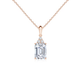 7x5mm FGVS Lab-Grown Emerald-Cut Diamond Pendant with Diamond Trio in Rose Gold