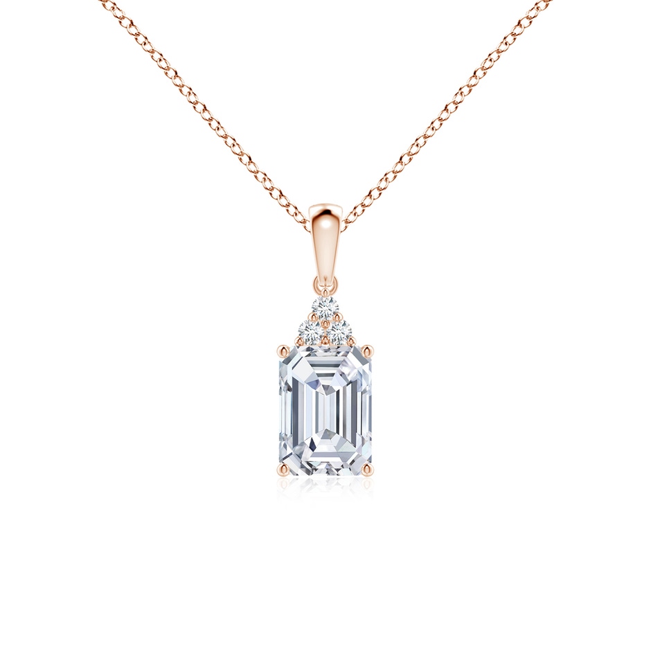 7x5mm FGVS Lab-Grown Emerald-Cut Diamond Pendant with Diamond Trio in Rose Gold 