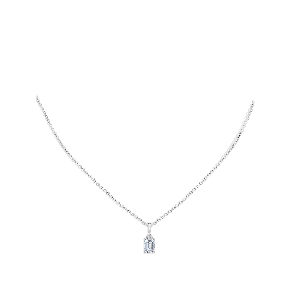 7x5mm FGVS Lab-Grown Emerald-Cut Diamond Pendant with Diamond Trio in White Gold pen