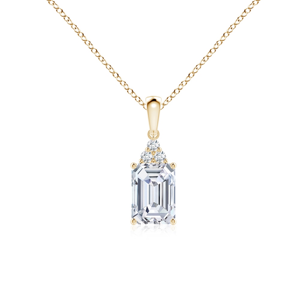 7x5mm FGVS Lab-Grown Emerald-Cut Diamond Pendant with Diamond Trio in Yellow Gold