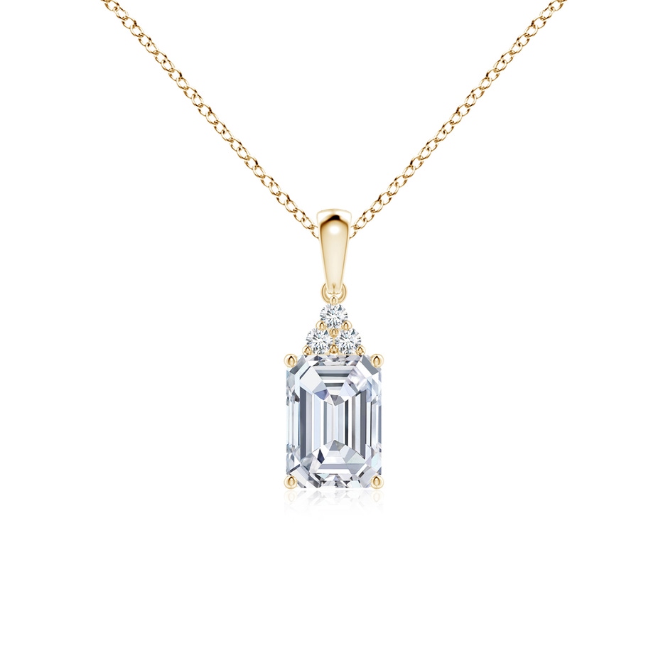 7x5mm FGVS Lab-Grown Emerald-Cut Diamond Pendant with Diamond Trio in Yellow Gold 