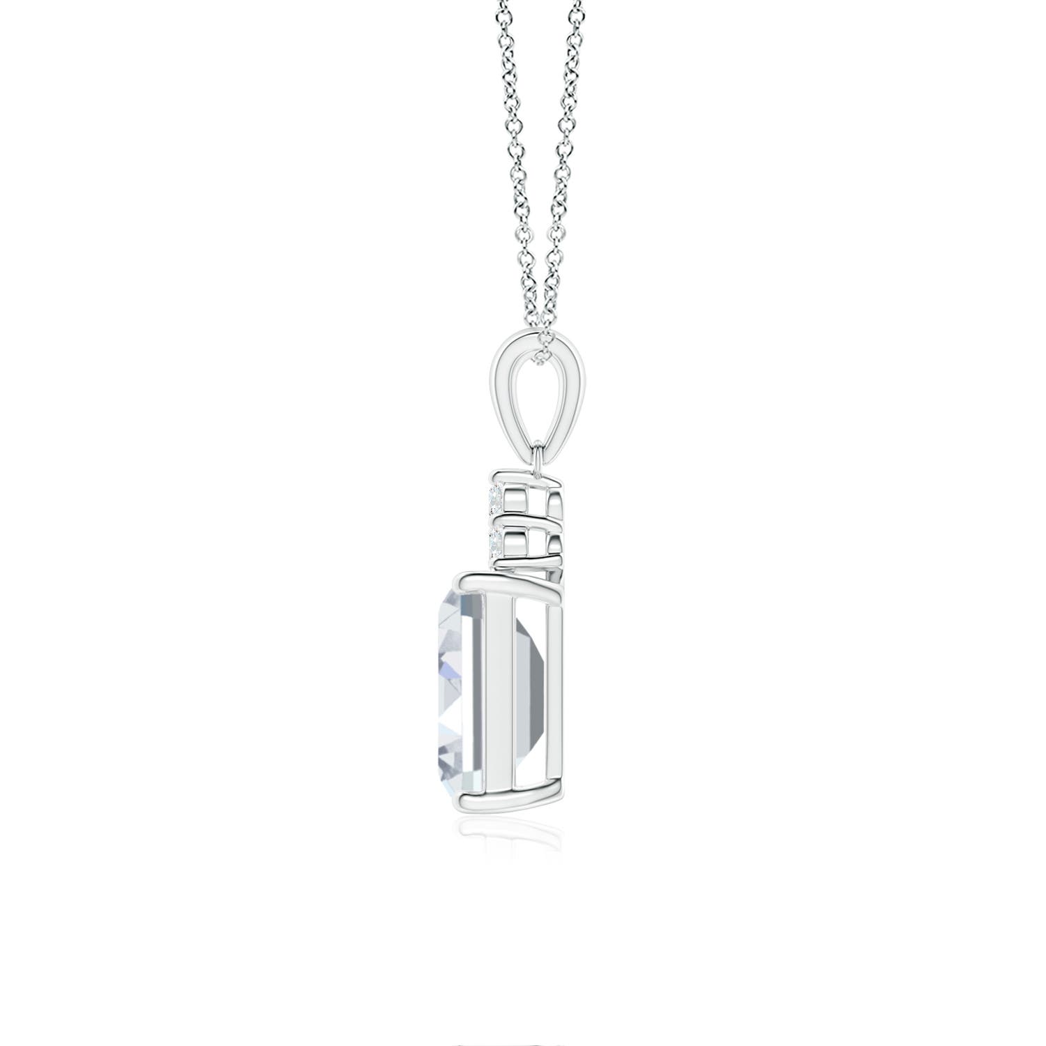 8x6mm FGVS Lab-Grown Emerald-Cut Diamond Pendant with Diamond Trio in White Gold - side 3