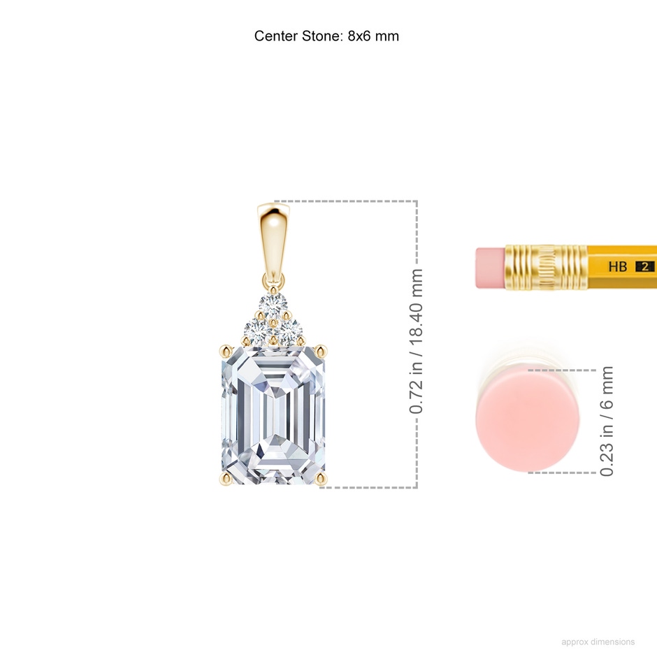 8x6mm FGVS Lab-Grown Emerald-Cut Diamond Pendant with Diamond Trio in Yellow Gold ruler