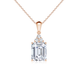 9x7mm FGVS Lab-Grown Emerald-Cut Diamond Pendant with Diamond Trio in Rose Gold