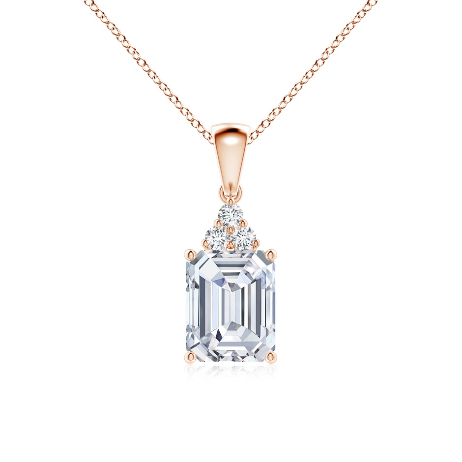 9x7mm FGVS Lab-Grown Emerald-Cut Diamond Pendant with Diamond Trio in Rose Gold 