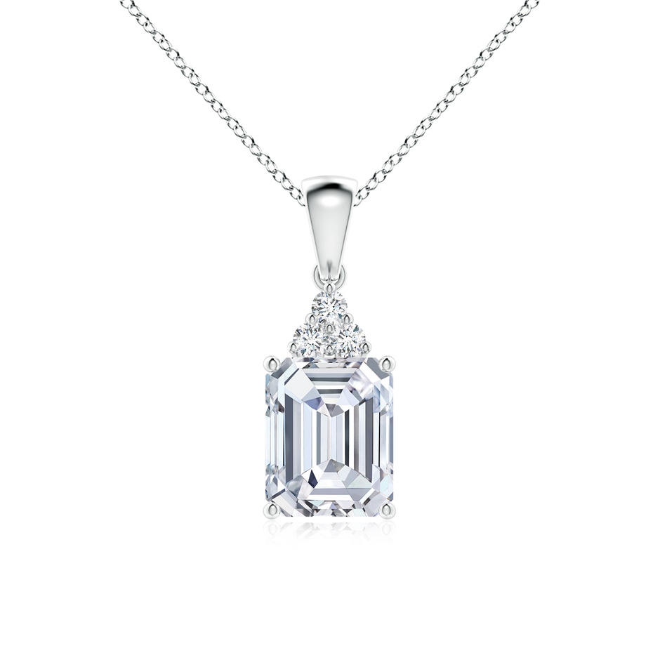 9x7mm FGVS Lab-Grown Emerald-Cut Diamond Pendant with Diamond Trio in White Gold 