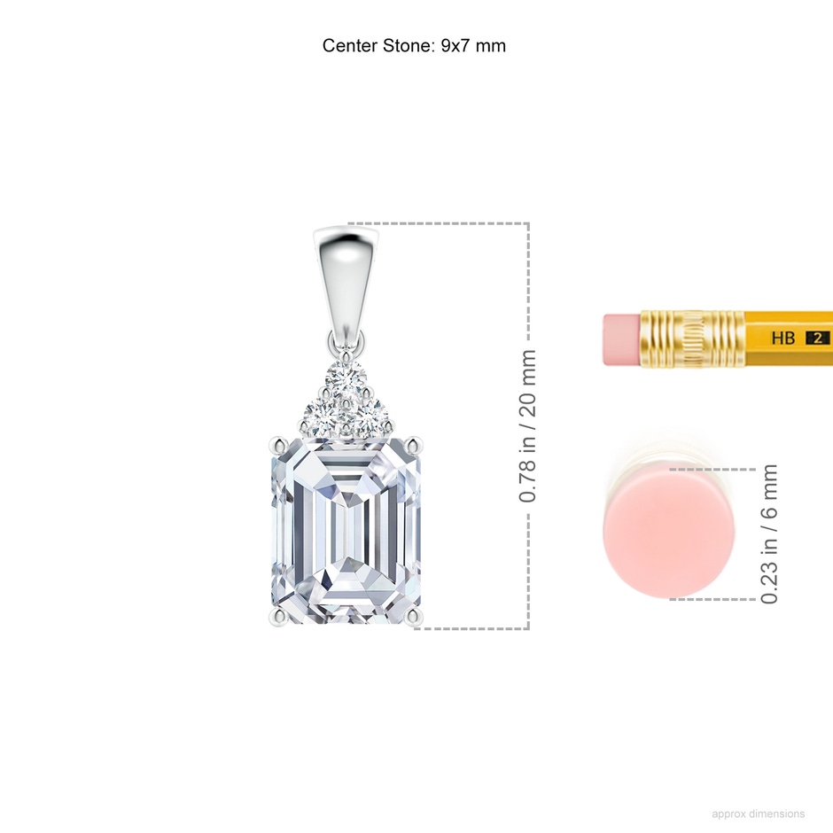 9x7mm FGVS Lab-Grown Emerald-Cut Diamond Pendant with Diamond Trio in White Gold ruler