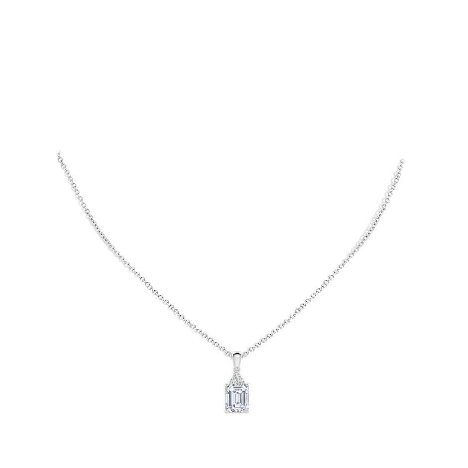 9x7mm FGVS Lab-Grown Emerald-Cut Diamond Pendant with Diamond Trio in White Gold pen