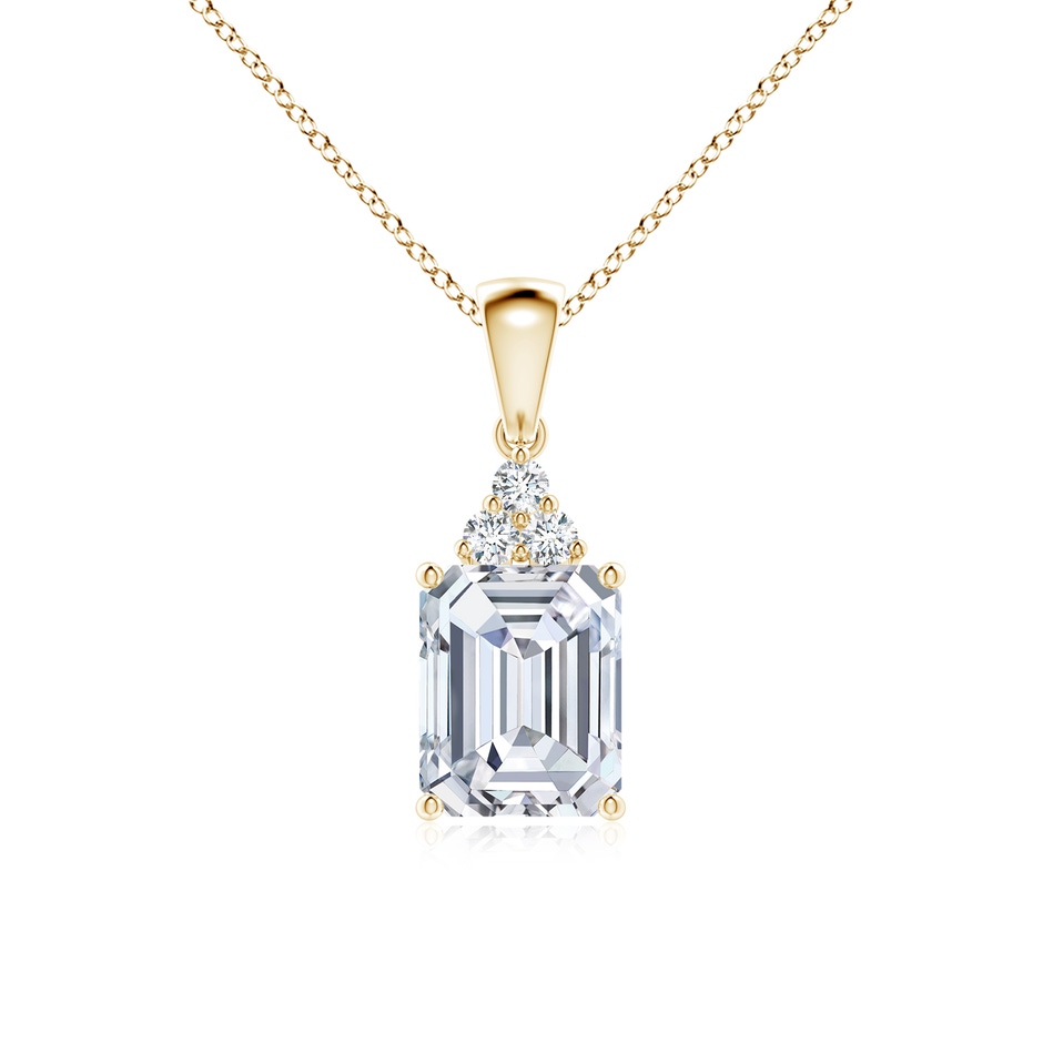 9x7mm FGVS Lab-Grown Emerald-Cut Diamond Pendant with Diamond Trio in Yellow Gold 