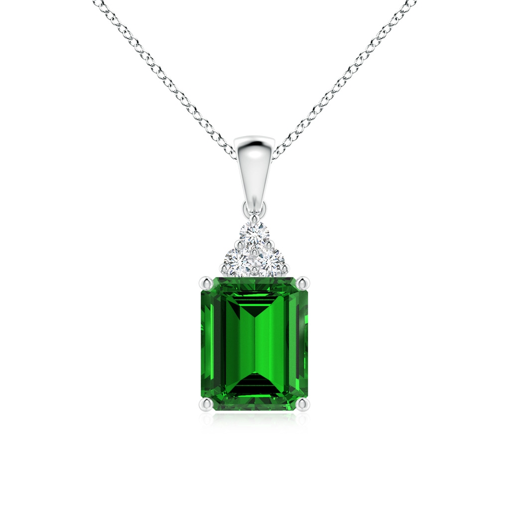 10x8mm Labgrown Lab-Grown Emerald-Cut Emerald Pendant with Lab Diamond Trio in S999 Silver