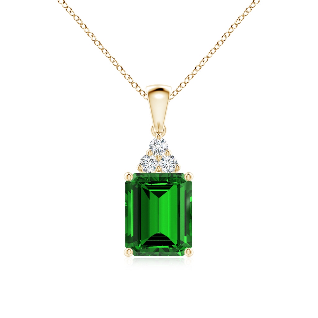 10x8mm Labgrown Lab-Grown Emerald-Cut Emerald Pendant with Lab Diamond Trio in Yellow Gold