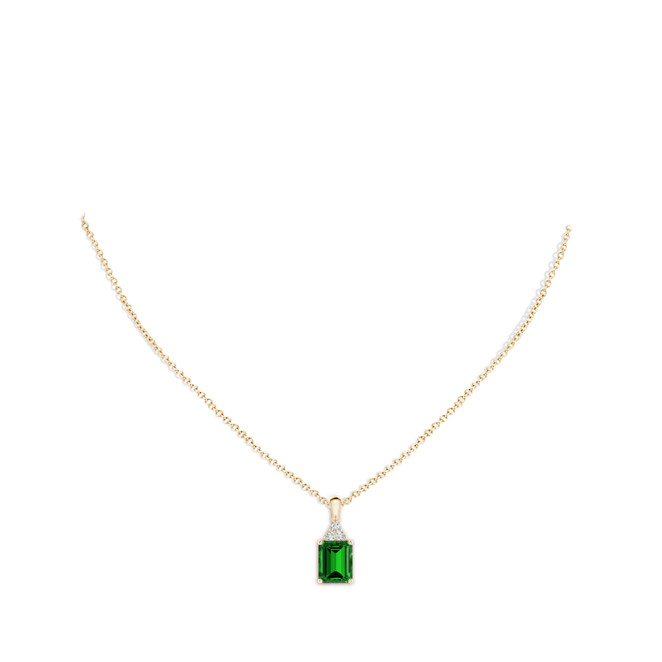 10x8mm Labgrown Lab-Grown Emerald-Cut Emerald Pendant with Lab Diamond Trio in Yellow Gold pen