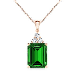 12x10mm Labgrown Lab-Grown Emerald-Cut Emerald Pendant with Lab Diamond Trio in 9K Rose Gold