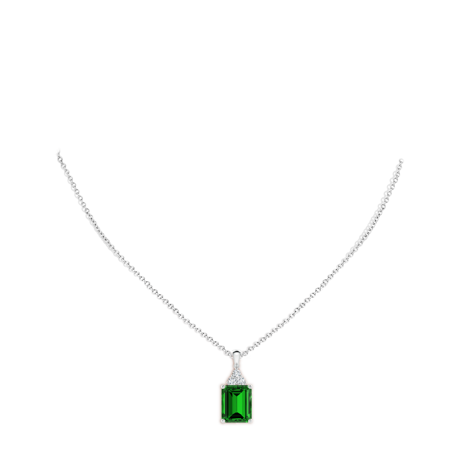 12x10mm Labgrown Lab-Grown Emerald-Cut Emerald Pendant with Lab Diamond Trio in S999 Silver pen