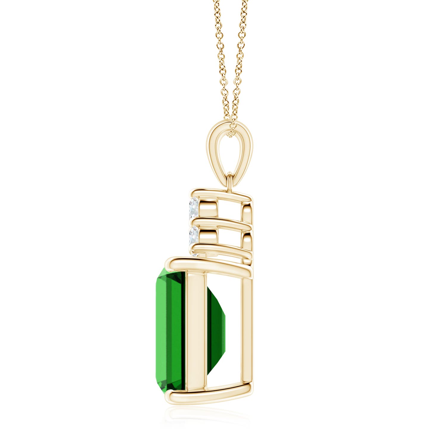 12x10mm Labgrown Lab-Grown Emerald-Cut Emerald Pendant with Lab Diamond Trio in Yellow Gold