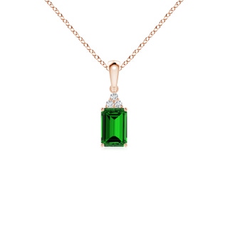 6x4mm Labgrown Lab-Grown Emerald-Cut Emerald Pendant with Lab Diamond Trio in Rose Gold