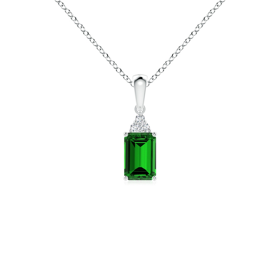 6x4mm Labgrown Lab-Grown Emerald-Cut Emerald Pendant with Lab Diamond Trio in S999 Silver 