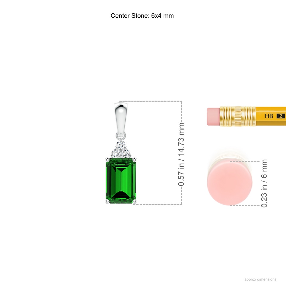 6x4mm Labgrown Lab-Grown Emerald-Cut Emerald Pendant with Lab Diamond Trio in S999 Silver ruler