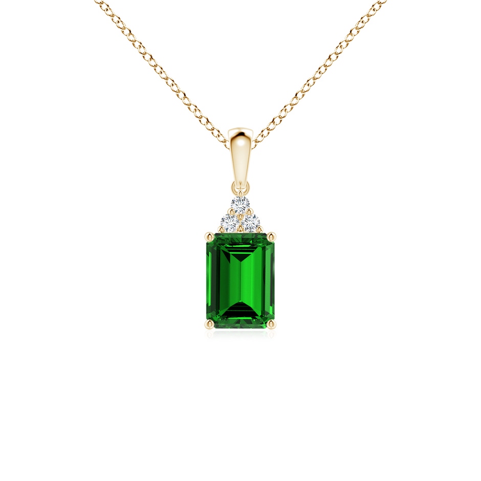 7x5mm Labgrown Lab-Grown Emerald-Cut Emerald Pendant with Lab Diamond Trio in Yellow Gold 