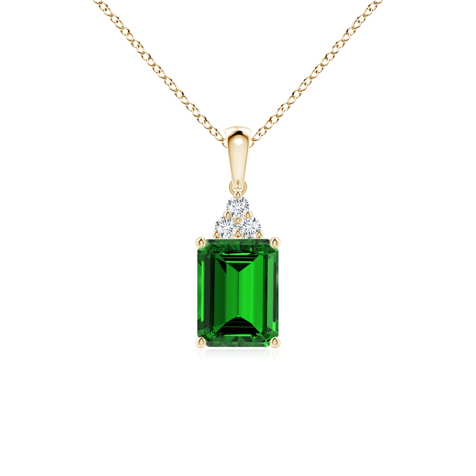 8x6mm Labgrown Lab-Grown Emerald-Cut Emerald Pendant with Lab Diamond Trio in Yellow Gold 
