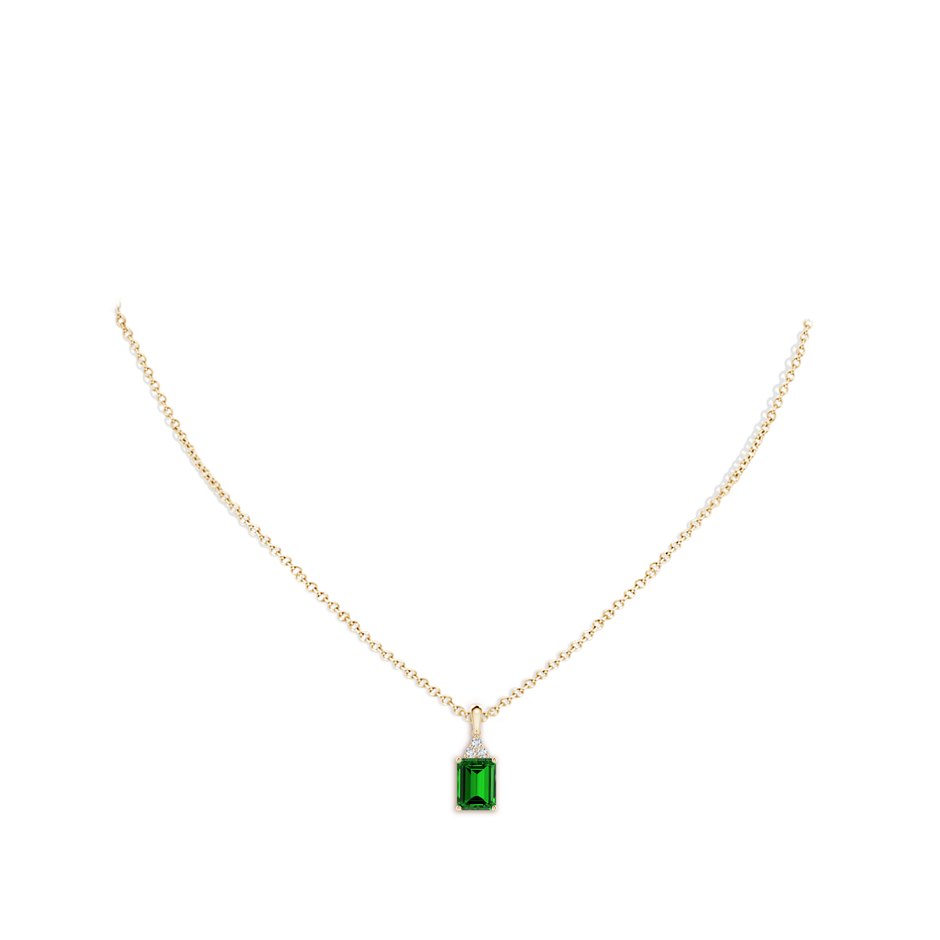 8x6mm Labgrown Lab-Grown Emerald-Cut Emerald Pendant with Lab Diamond Trio in Yellow Gold pen