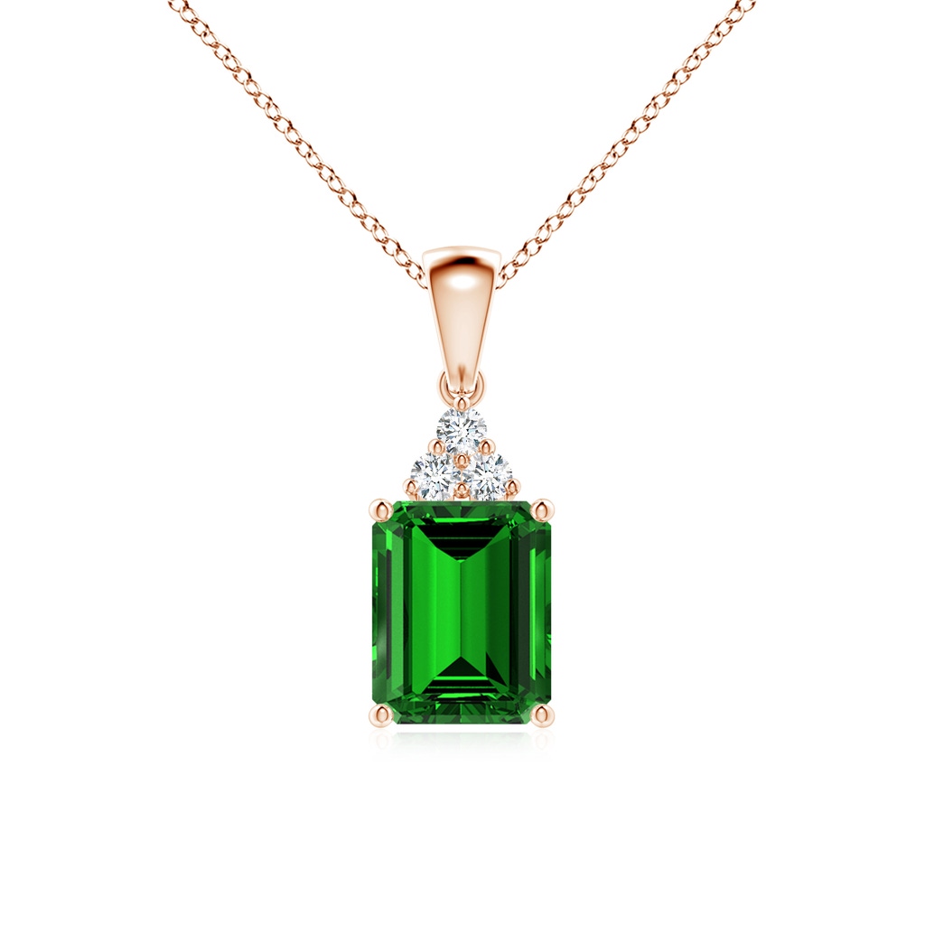 9x7mm Labgrown Lab-Grown Emerald-Cut Emerald Pendant with Lab Diamond Trio in 9K Rose Gold