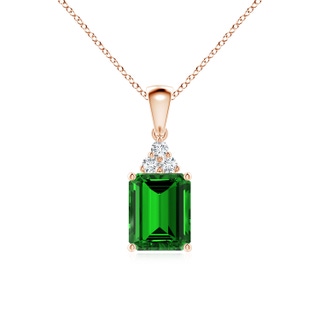 9x7mm Labgrown Lab-Grown Emerald-Cut Emerald Pendant with Lab Diamond Trio in Rose Gold