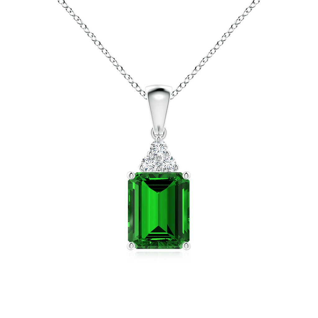 9x7mm Labgrown Lab-Grown Emerald-Cut Emerald Pendant with Lab Diamond Trio in White Gold 