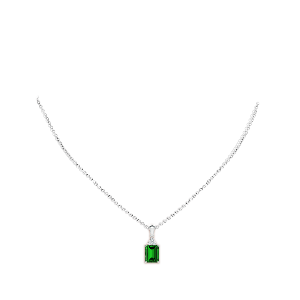 9x7mm Labgrown Lab-Grown Emerald-Cut Emerald Pendant with Lab Diamond Trio in White Gold pen