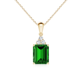 9x7mm Labgrown Lab-Grown Emerald-Cut Emerald Pendant with Lab Diamond Trio in Yellow Gold