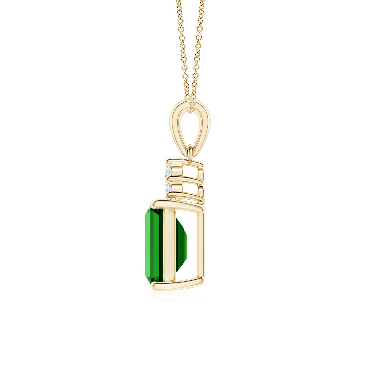 9x7mm Labgrown Lab-Grown Emerald-Cut Emerald Pendant with Lab Diamond Trio in Yellow Gold