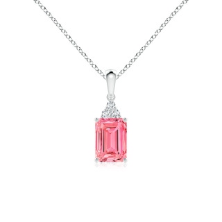 7x5mm Labgrown Emerald-Cut Lab-Grown Fancy Intense Pink Diamond Pendant with Trio Accents in P950 Platinum