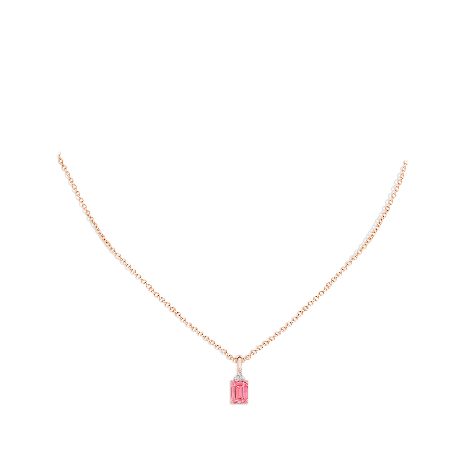 7x5mm Labgrown Emerald-Cut Lab-Grown Fancy Intense Pink Diamond Pendant with Trio Accents in Rose Gold pen