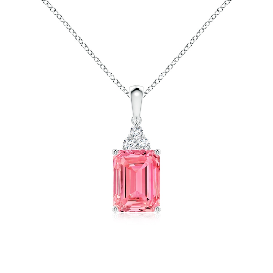 8x6mm Labgrown Emerald-Cut Lab-Grown Fancy Intense Pink Diamond Pendant with Trio Accents in White Gold 