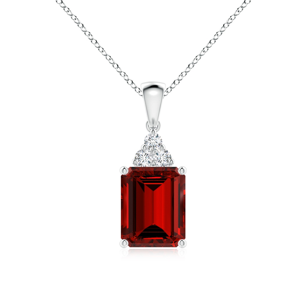 10x8mm Labgrown Lab-Grown Emerald-Cut Ruby Pendant with Diamond Trio in S999 Silver
