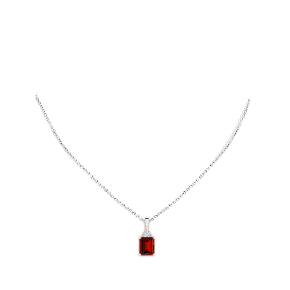 10x8mm Labgrown Lab-Grown Emerald-Cut Ruby Pendant with Lab Diamond Trio in White Gold pen