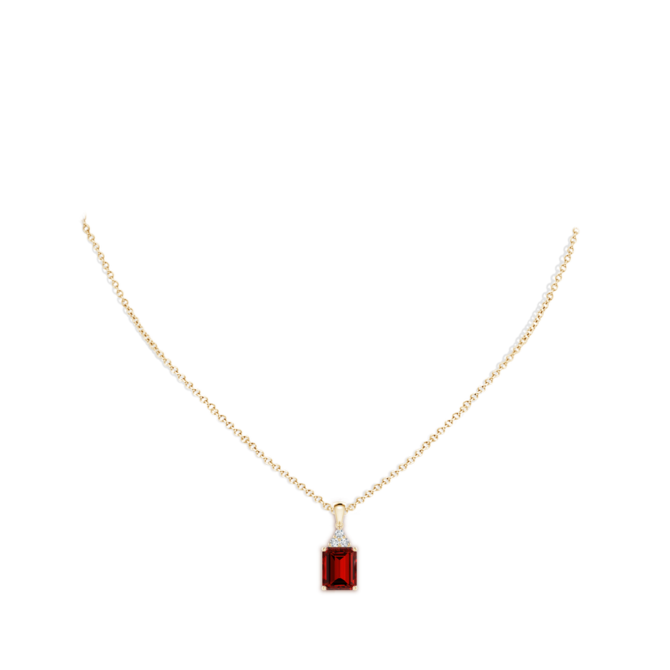 10x8mm Labgrown Lab-Grown Emerald-Cut Ruby Pendant with Lab Diamond Trio in Yellow Gold pen
